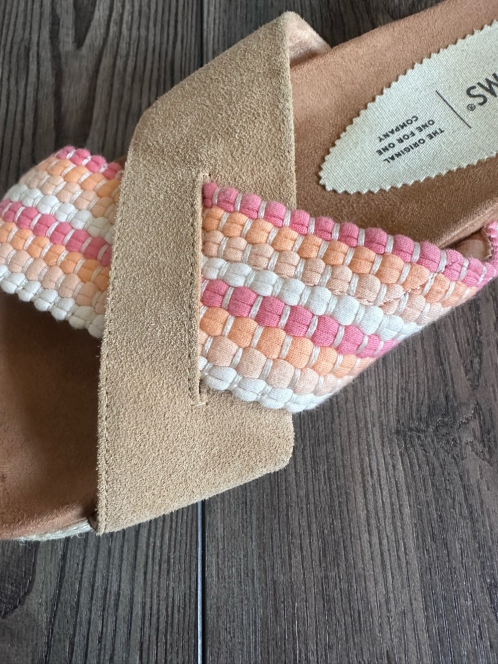 TOMS Woven Slide Sandals Women’s 9 Tan Pink Striped Comfort Slip On EUC - Picture 5 of 11